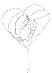 One continuous line of Heart and Headphones. Thin Line Illustration vector concept. Contour Drawing Creative ideas.