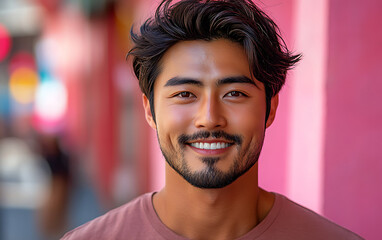 Obraz premium Portrait of Young Handsome Asian Man Smiling with Isolated Background