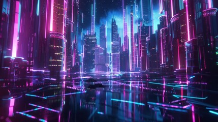 Fototapeta premium Neon Cityscape in a Digital Dream