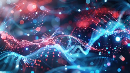 Abstract Digital Art with Blue and Red Glowing Lines