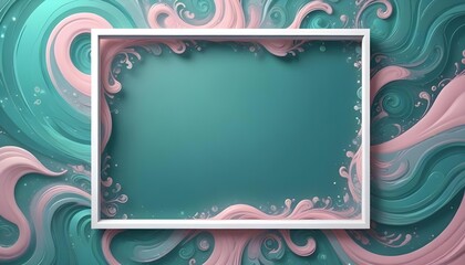 A white square frame with intricate patterns, centered on a soft pink background, giving a modern yet elegant feel.