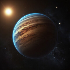 Realistic Venus Planet Amazing isolated in dark Space. Venus 3d Orange Planet in dark Starry universe.