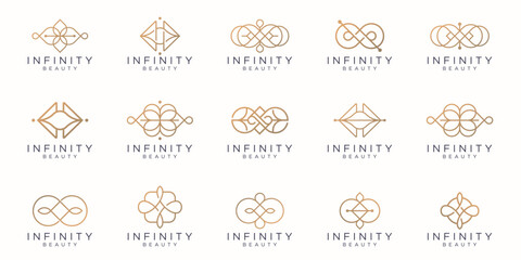 set of infinity and beauty logo. creative minimalist beauty logo set design, logo for cosmetic, fashion, feminine infinity.