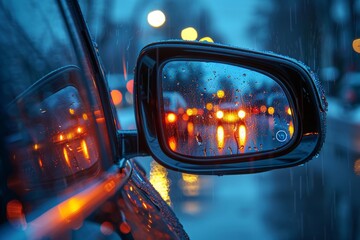 Detail of blind spot monitoring system switch in modern electric car for enhanced side assist