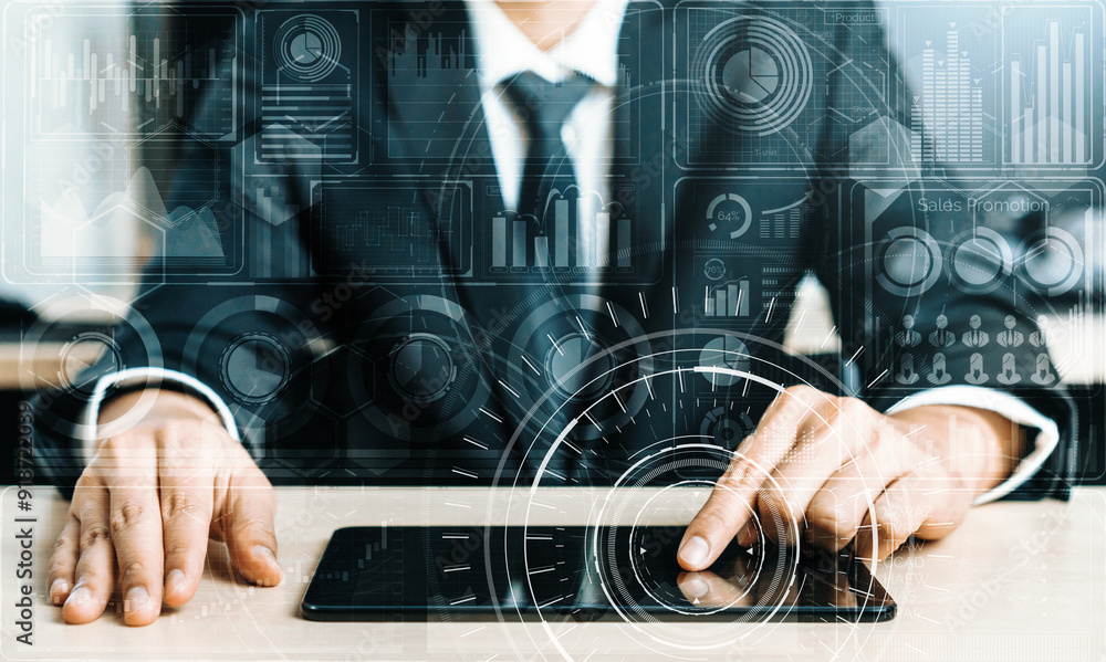 Aufkleber big data technology for business finance analytic concept. modern interface shows massive informatio