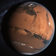 Naklejka premium 3D Planet Mars isolated in dark stary array galaxy solar system red planet