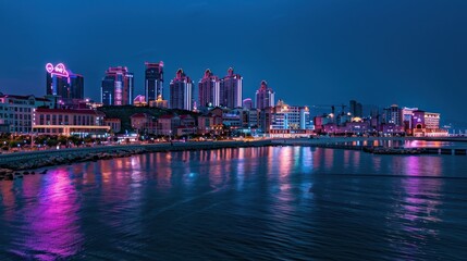 Obraz premium Night cityscape with colorful lights