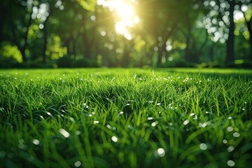 Naklejka premium A Lush Green Lawn Under a Sun-Drenched Sky