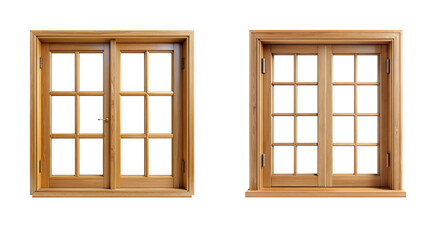 Obraz premium Elegant Wooden Window Isolated for Graphics on Transparent Background