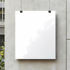 Blank poster canvas hanging on a concrete wall, perfect for customizable presentations or advertisements.