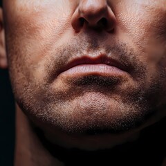 Obraz premium Close-up of a man's face showcasing strong features and defined jawline, highlighting masculinity and depth in expression.