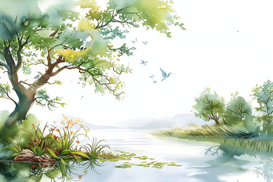 Get well soon card with a calming nature scene a blank space at the bottom for a message