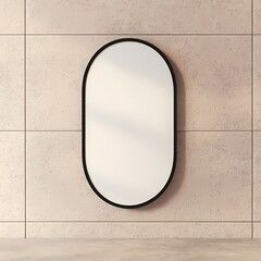 Stylish oval mirror with a sleek black frame against a minimalistic wall, perfect for modern interior design.