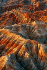 Fototapeta premium Aerial view of mountains during sunset with warm colors and shadows
