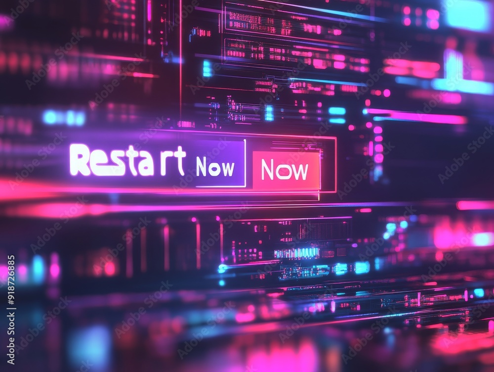 Poster restart now button on a digital interface