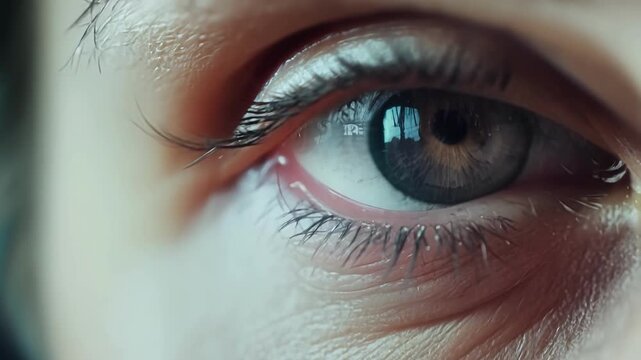 A microscope view of a geneticists eye as they study a gene mutation.