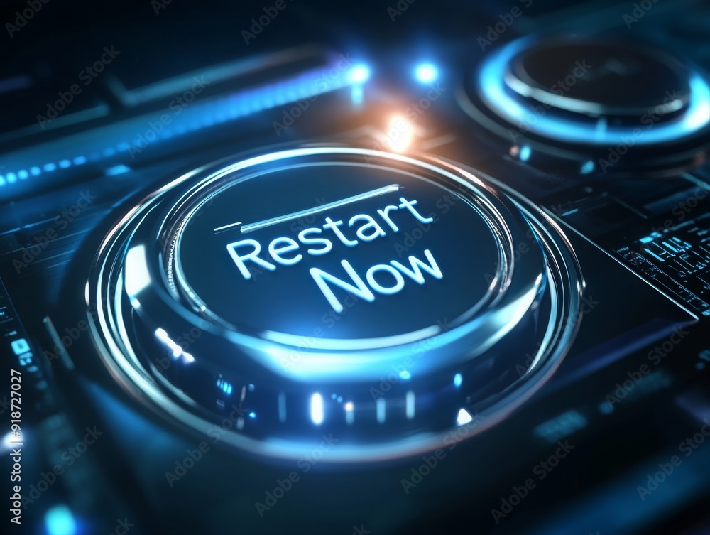 Poster restart now button on a futuristic interface