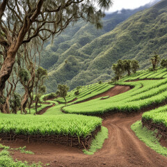 rice terraces in island generative IA	