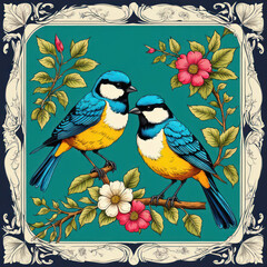 frame with birds generative IA	