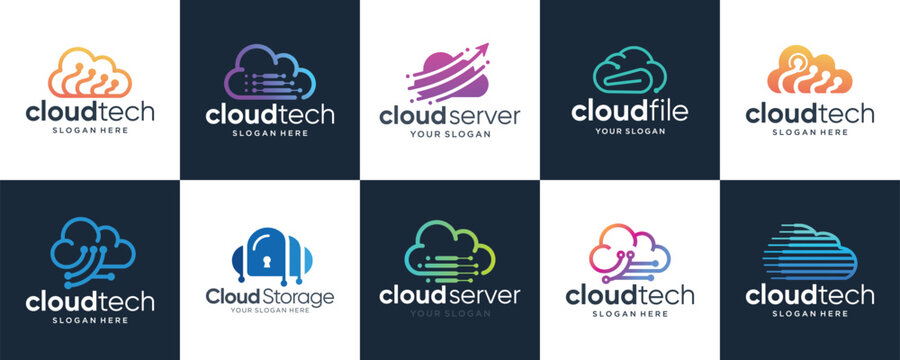 Cloud logo design template, 10 variation cloud logos