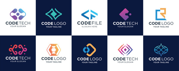Set of Coding logo designs template, Modern code logo for programmer