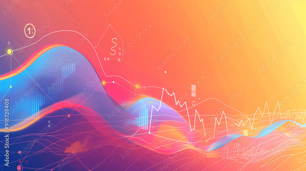 Poster upward-trending financial graph with smooth curves and data points, set against a gradient backdrop 
