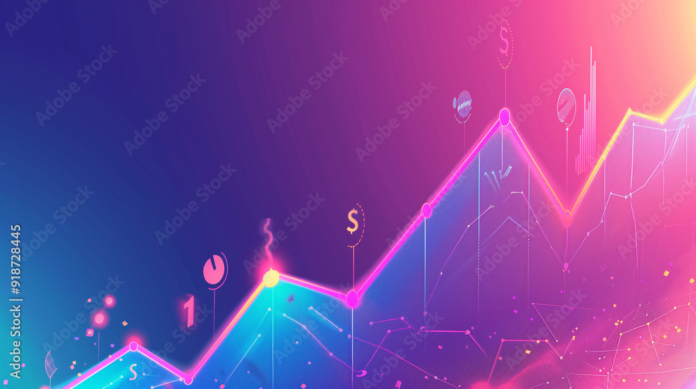 Poster upward-trending financial graph with smooth curves and data points, set against a gradient backdrop 