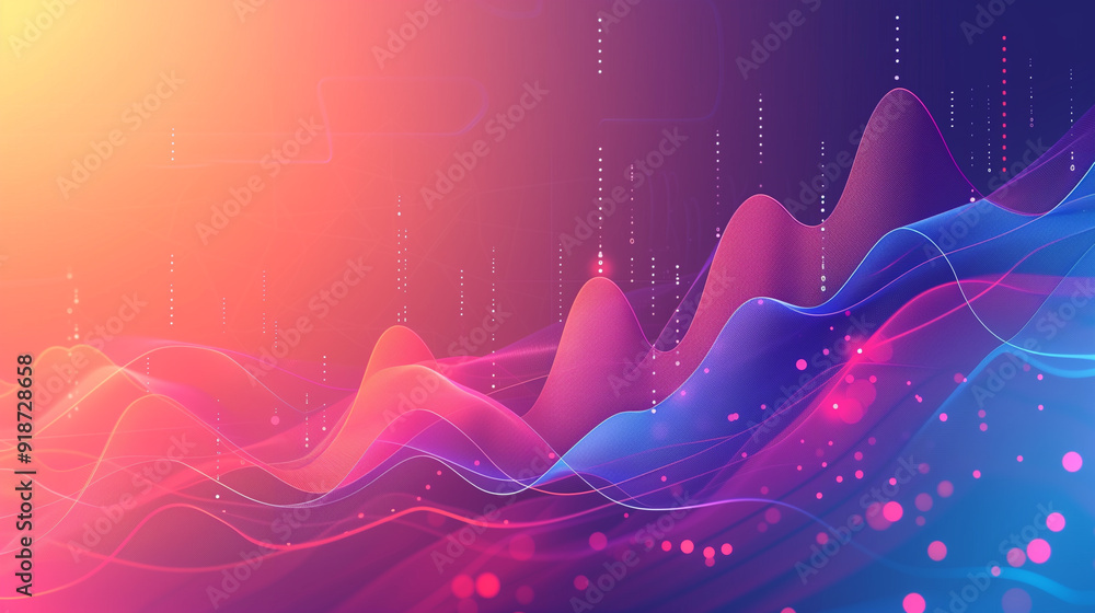 Poster upward-trending financial graph with smooth curves and data points, set against a gradient backdrop 