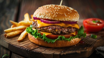 Juicy Cheeseburger with Crispy French Fries