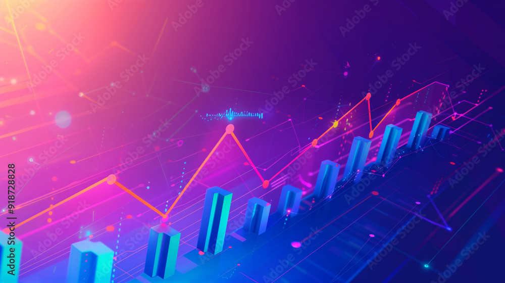 Poster upward-trending financial graph with smooth curves and data points, set against a gradient backdrop 