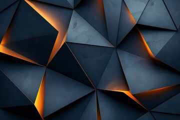 Abstract geometric background with textured dark blue triangles and orange light.