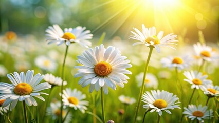 Fototapeta premium Lovely blossom daisy flowers in a sunny meadow closeup, spring, nature, floral, garden, colorful, vibrant, blooming, wildflowers