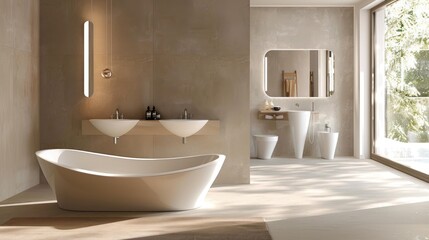 Modern Bathroom with a Freestanding Tub and a View of Nature