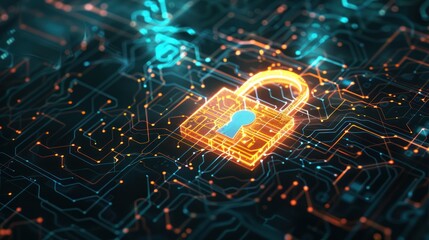 Fototapeta premium Cyber Security: A Glowing Padlock on a Circuit Board