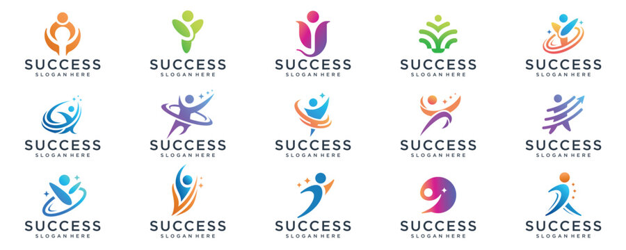 success logos design inspiration. mega collection of people success leadership symbol illustration.