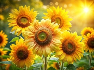 Obraz premium Golden Sunlight on Blooming Sunflowers