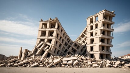 an image of a collapsed block building, depicting failed teamwork; business and finance concept photography - 1