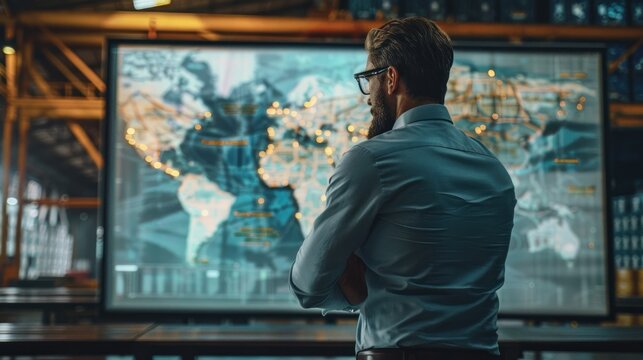 Businessman Looking at World Map - Powered by Adobe