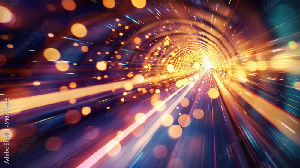 Poster abstract light tunnel with bokeh effect