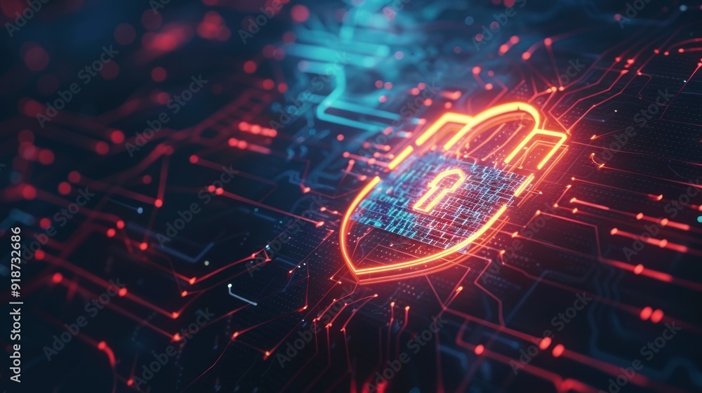 Poster digital security lock on abstract circuit board