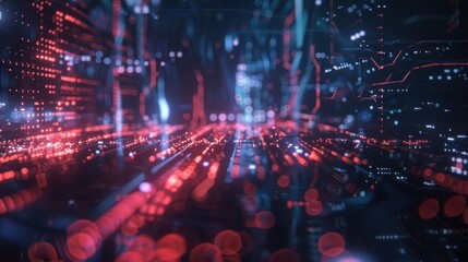 Fototapeta premium Abstract Digital Cityscape with Glowing Lines and Bokeh Lights