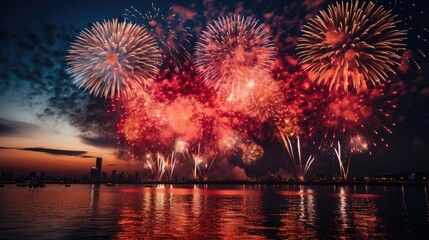 Colourful fireworks red salute new year magic night traditional culture light effects show illuminating seasonal celebrate 