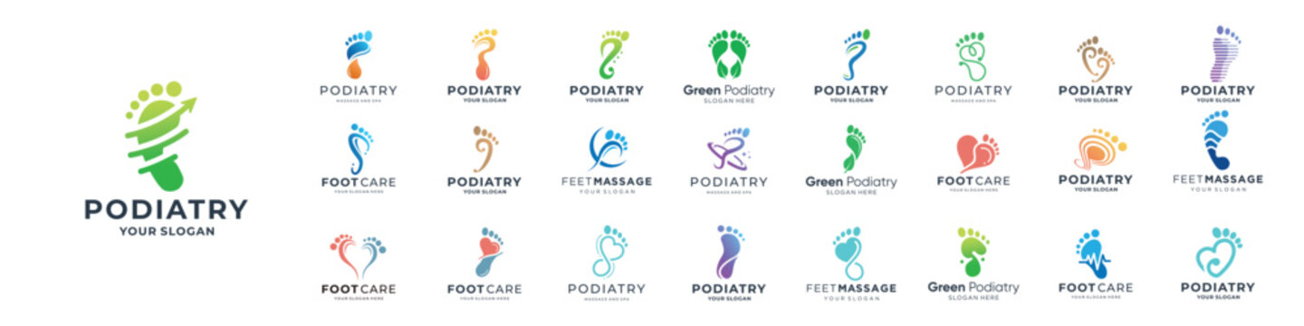 set of podiatry logo vector icon set. mega collection podiatrist foot care inspiration, perfect logos for brand business company.