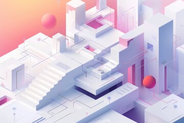 Naklejka premium A modern white building with a large red ball situated in the center