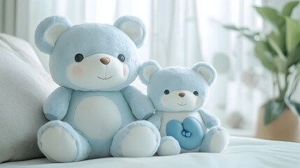 Cute Plush Bear Dolls with Blue Lungs on White Surface