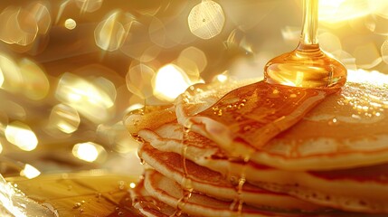 Golden Syrup Drizzling Over a Stack of Pancakes