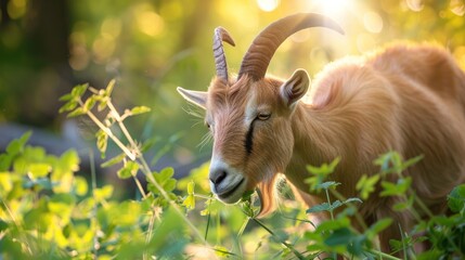 Goat Grazing in the Golden Sunlight