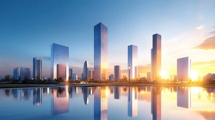 Fototapeta premium Urban Innovation: Futuristic High-Rise Buildings in a Planned Cityscape