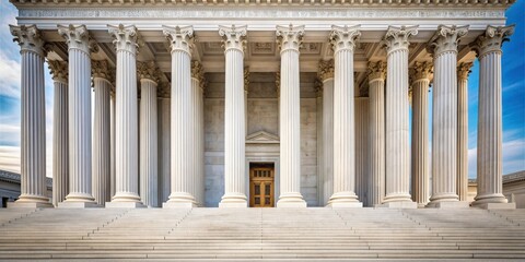Naklejka premium Neoclassical columned entrance portico to the US Supreme Court building in Washington DC , neoclassical