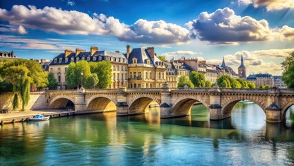 Fototapeta premium Bridge Pont Neuf over Seine river on a sunny day in Paris, France, bridge, Pont Neuf, Seine river, summer